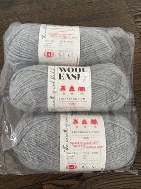 Lion Brand Wool-Ease Grey Heather Yarn - 3-Pack Knitting Crochet Sweaters Cozy